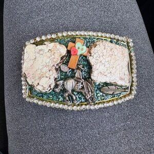 Western Style Belt Buckle with Stone Inlay